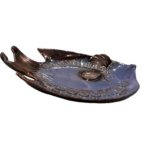 Decorative Ceramic Fish Plate Blue & Gray Glazed Ocean Fish Decor 10 × 8 - Picture 7 of 7